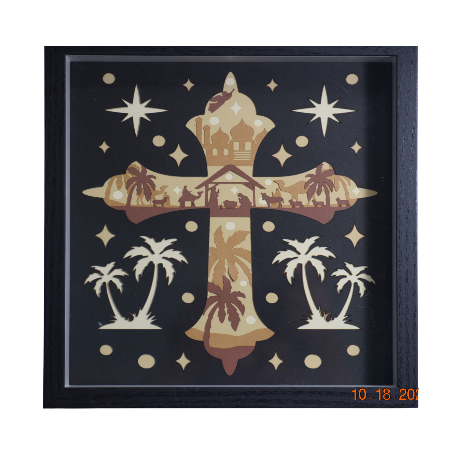 Brown Cross Nativity Shadowbox