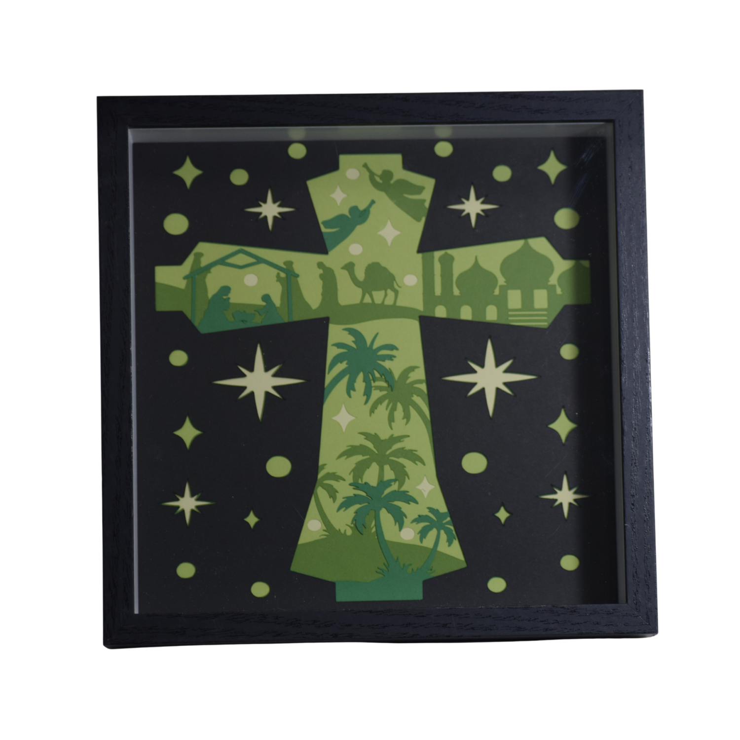 Green Nativity in a Cross Shadowbox