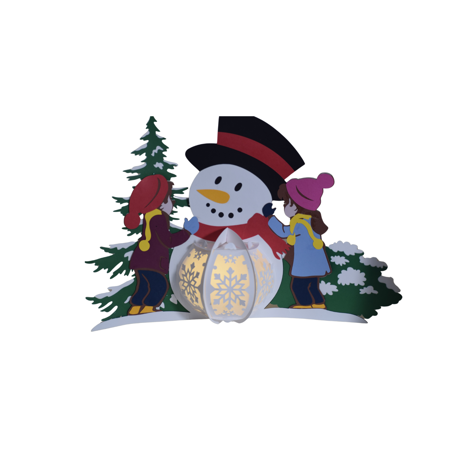 Snowman with Kids Lantern